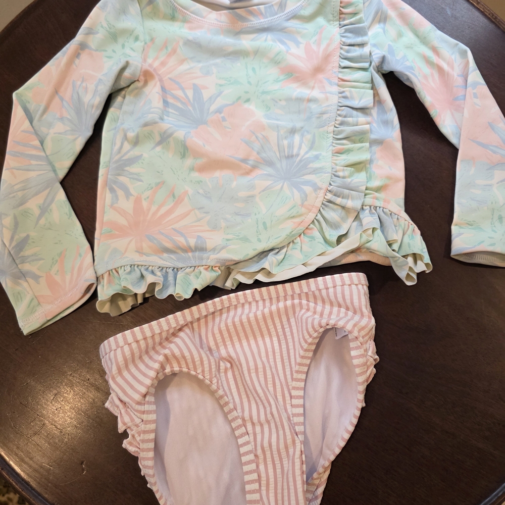 Ruffle Butts Pastel Mint Pink Blue Floral Long Sleeve Rashguard Set